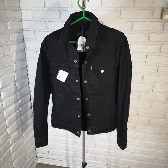 NWT Levi's Commuter 4 Way Stretch Men's Size Small Black Trucker Jacket w/ Hood - Picture 1 of 16